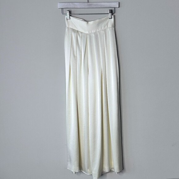 Carmen Marc Valvo Ivory Silky Satin Pleated High Rise Wide Leg Pants Size 2 - Picture 1 of 7